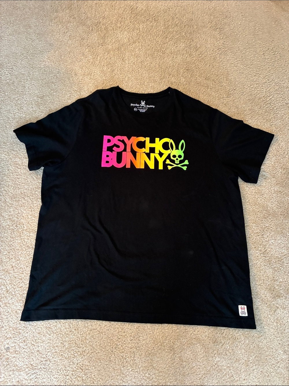 Psycho Bunny Black Tee with Neon Pink and Neon Yellow- Green Logo